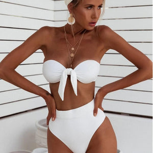 Vesporia WHITE / S Bikini Swimsuit Swimwear Female New  New Pure Color Knot Fission Swimsuit Pit Article Fabrics Bikini Set Suit LWW6042