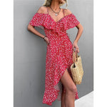 Vesporia Chic Floral Print Sling Dress Women Summer Dresses 2022 NEW Elegant Sexy Strapless Spaghetti Irregular Ruffle Hem Slit Dress