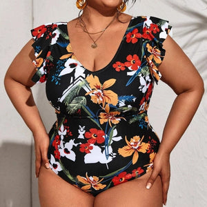 Vesporia Na plażę > Stroje jednoczęściowe Wzór 1 / XL Kwieciste Plus Size Bikini Z Falbanką