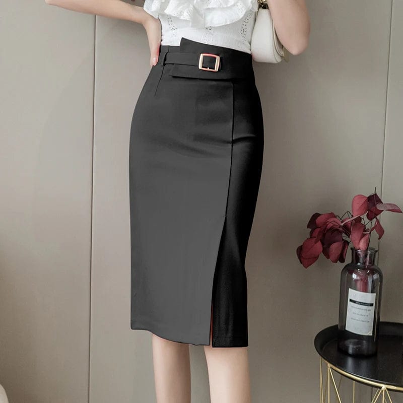 Vesporia black / M Seoulish Spring Summer Buttons Women's Wrap Midi Skirts 2023  New High Waist Workwear Front Split Sheath Pencil Skirts Female