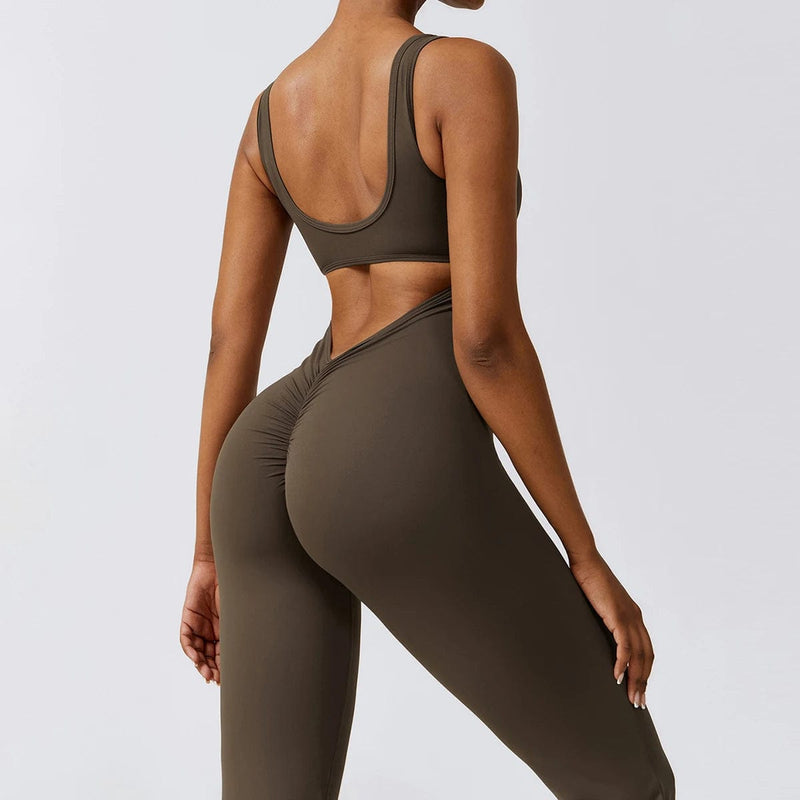 Vesporia Sexy Back V Jumpsuit Gym Set Women Training Yoga Suit Sportswear Women Sports Jumpsuit Fitness Rompers Stretch Workout Bodysuits