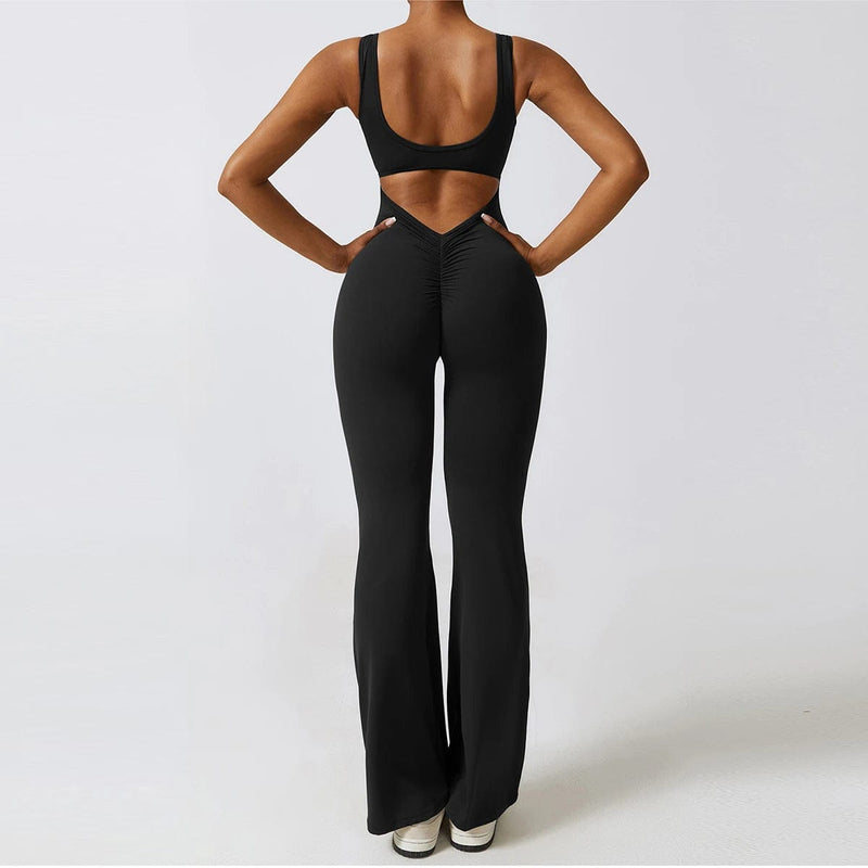 Vesporia Black 2 / XS Sexy Back V Jumpsuit Gym Set Women Training Yoga Suit Sportswear Women Sports Jumpsuit Fitness Rompers Stretch Workout Bodysuits