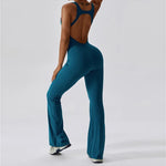 Vesporia Blue / L Sexy Back V Jumpsuit Gym Set Women Training Yoga Suit Sportswear Women Sports Jumpsuit Fitness Rompers Stretch Workout Bodysuits