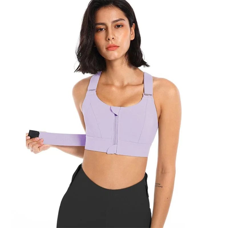 Vesporia E77-5 / XL Women Sports Bras Tights Crop Top Yoga Vest Front Zipper Plus Size Adjustable Strap Shockproof Gym Fitness Athletic Brassiere