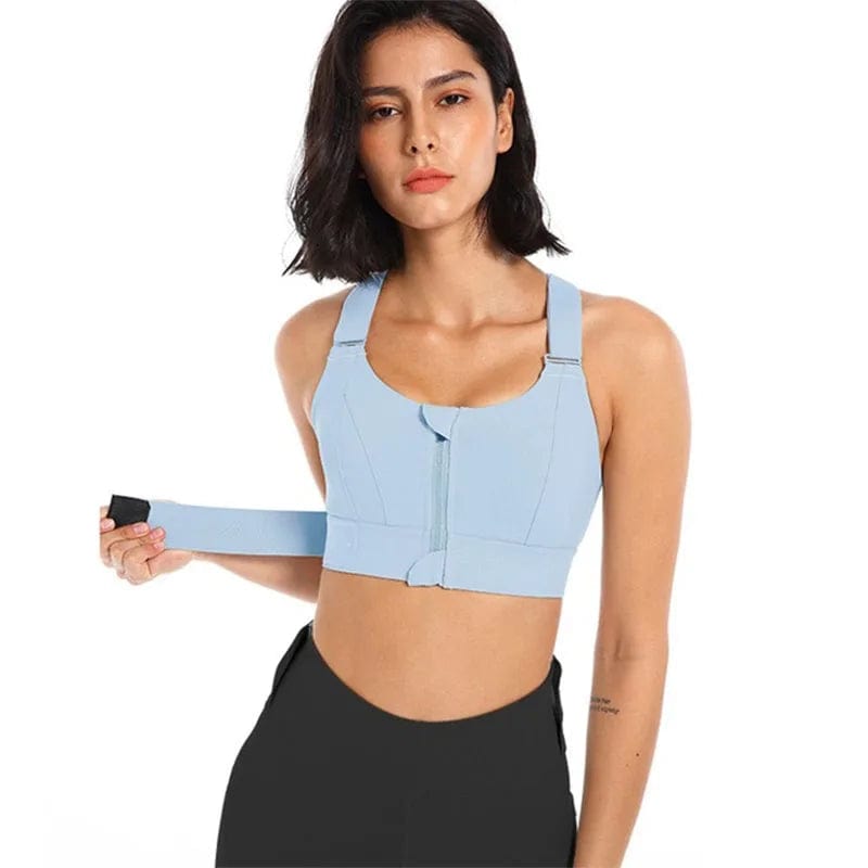 Vesporia E77-6 / XL Women Sports Bras Tights Crop Top Yoga Vest Front Zipper Plus Size Adjustable Strap Shockproof Gym Fitness Athletic Brassiere