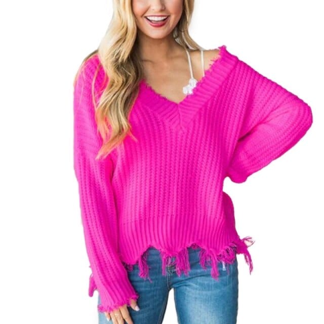 vesporia 3XL / China / Różowy Sweter Z Surowym Wykończeniem