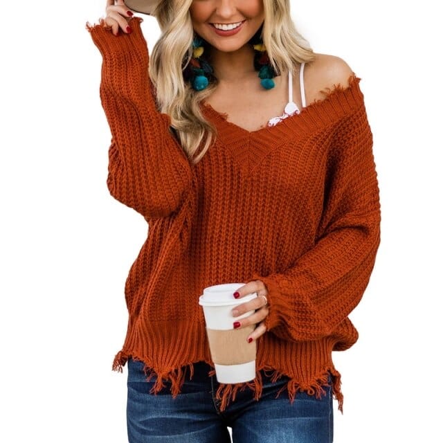 vesporia Asian Size M / China / Brązowy Sweter Z Surowym Wykończeniem