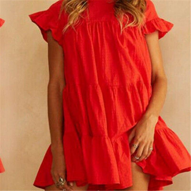 vesporia Czerwony / XL Krótka Sukienka Z Falbanami