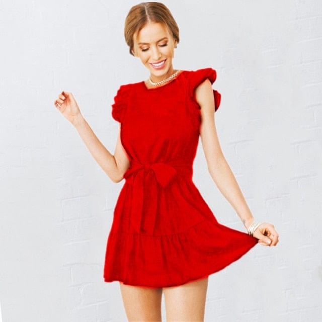 vesporia Czerwony / XL Mini Sukienka Wiązana W Pasie