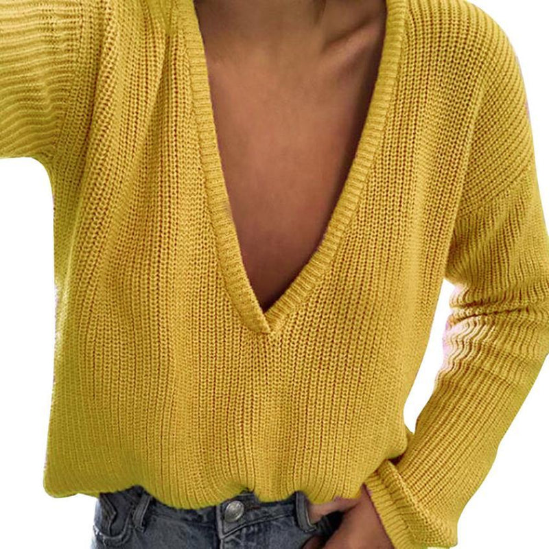 Vesporia Żółty / S Sweter Z Głębokim Dekoltem