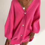 vesporia L / Różowy Sweter Z Dekoracyjnymi Guzikami