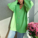 vesporia M / Zielony Sweter Oversize Zapinany Z Prążkowaniem