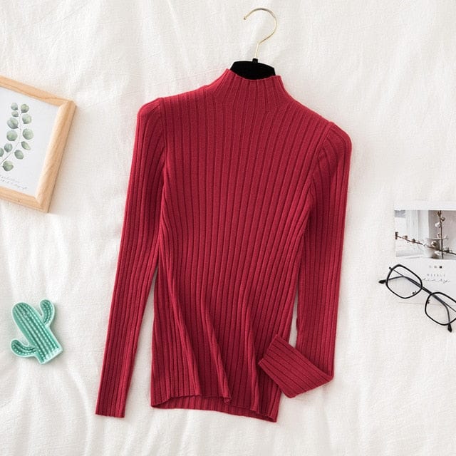 vesporia Uniwersalny / Czerwony Prążkowany Sweter Z Golfem