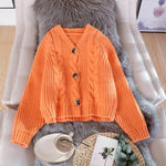 vesporia Uniwersalny / Pomarańczowy Zapinany Sweter Z Warkoczowym Splotem
