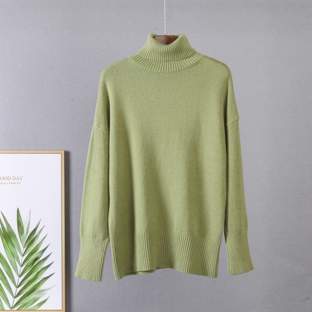 vesporia Uniwersalny / Zielony Luźny Sweter Z Golfem