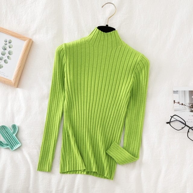 vesporia Uniwersalny / Zielony Prążkowany Sweter Z Golfem