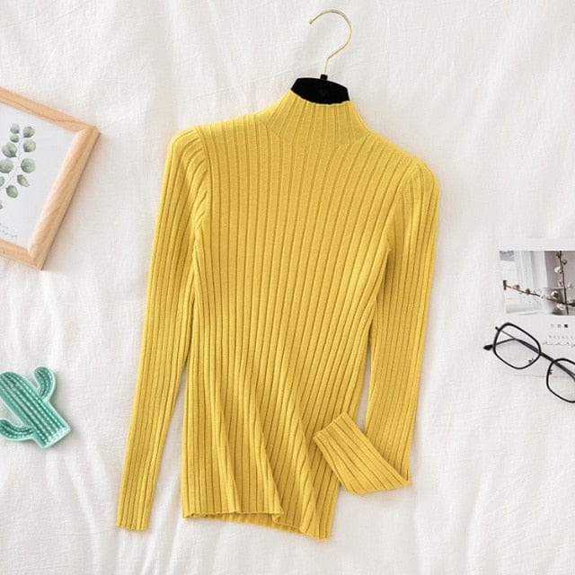 vesporia Uniwersalny / Żółty Prążkowany Sweter Z Golfem