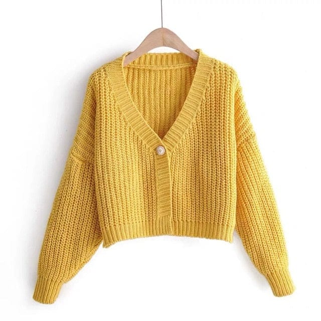 vesporia Uniwersalny / Żółty Sweter Z Jednym Guzikiem
