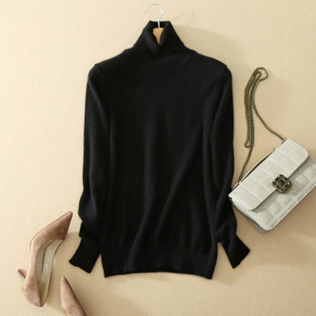 vesporia XXXL / Czarny Minimalistyczny Sweter Z Golfem