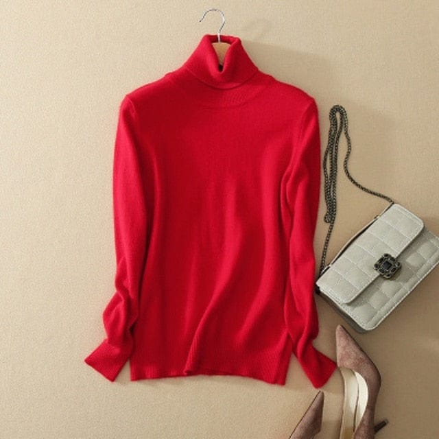 vesporia XXXL / Czerwony Minimalistyczny Sweter Z Golfem