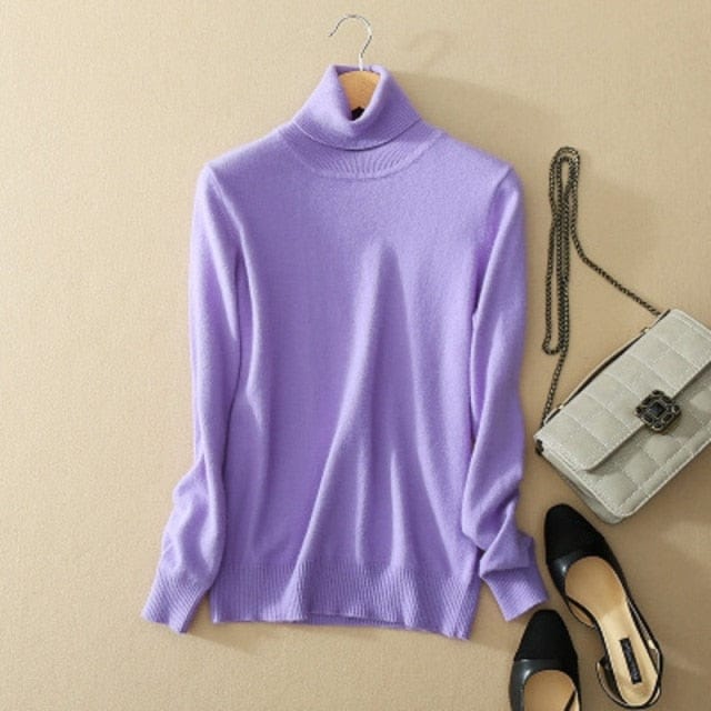 vesporia XXXL / Fioletowy Minimalistyczny Sweter Z Golfem