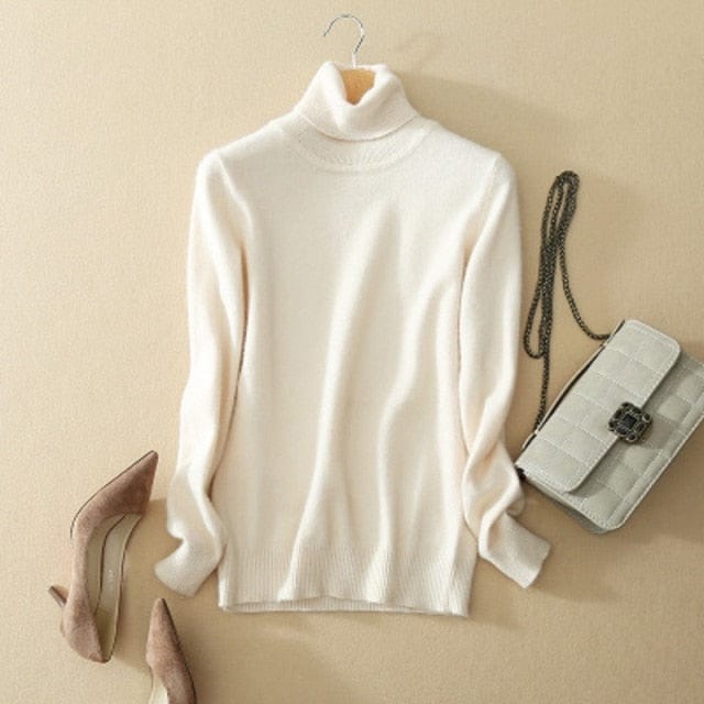 vesporia XXXL / White Minimalistyczny Sweter Z Golfem